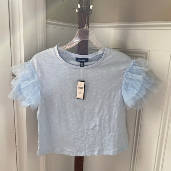 NWT Anthropologie Blue Ruffled Tulle Sleeve Top XSP - Picture 10 of 10